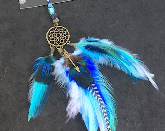 Bijoux pour cheveux ethnique, attrape rêves, plumes de paon, plumes bleu turquoise, extension de cheveux plumes bohème boho hippie