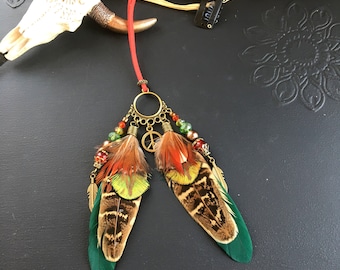 Clip de pelo de plumas de pavo real, plumas de faisán, cuentas, joyería de pelo de plumas, accesorio de pelo de plumas boho festival hippie boho