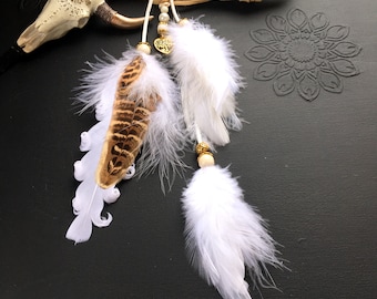 White feather wedding hair jewelry, pheasant feather, pearls and shells, wedding hair accessory, boho boho chic hair clip