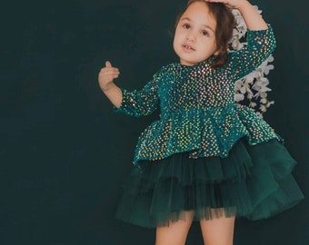 Green Kids Dress, Wedding  Evining Clothes, Green Gırl Birthday Dress,