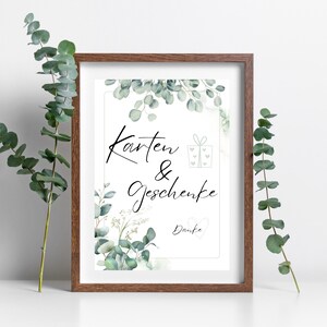 Panneau pour mariage avec eucalyptus, affiche de verdure mariage, décoration de mariage bohème, téléchargement instantané, panneau d'information cadeau table et cartes