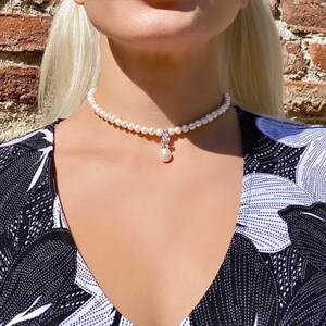 Collar de perlas/ Perlas de agua dulce y colgante de perlas con circonita/collar de boda/ Regalo del Día de la Madre imagen 2