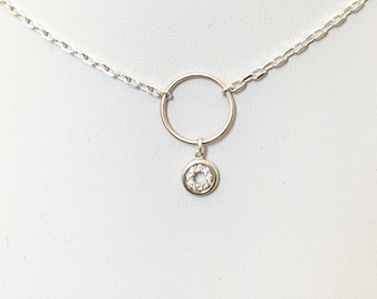 Sterling Silver Necklace/ Circle Silver 925 / Tiny Circle and zircon/ Chain and Circles Sterling Silver