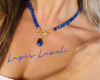 Collana di lapislazzuli / Collana blu / Oro Argento 925 / Elegante collana di lazuli posata