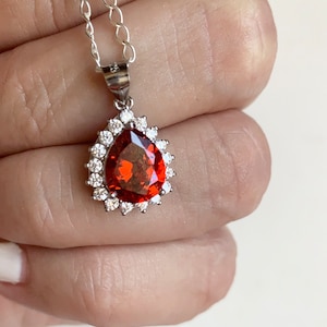 Red Ruby Zircon Sterling Silver Necklace/ Ruby Necklace/ Silver 925 / Ideal Gift for Her