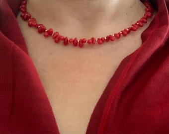 Red Necklace/ Red Coral and Gold Silver Details/ Ideal gift for Her/ Ideal Christmas gift