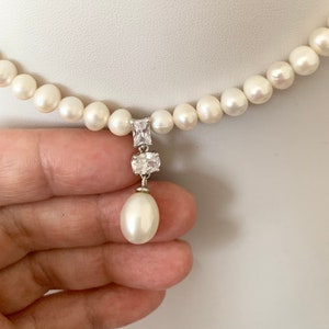 Pearl Necklace/ Freshwater pearls and Pearl Pendant with zircon/wedding necklace/ Mothers Day Gift image 7