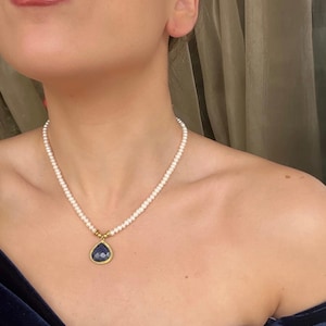 Lapis Lazuli and Pearl Necklace/ Pearl Necklace/Gold-Pearl- Lapis Lazuli Necklace Ideal Gift for Her/Mother’s Day Gift