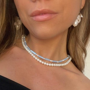 Baby blue Mother of pearl necklace / freshwater pearls / gold silver 925/ Ideal Gift for Mothers Day image 5