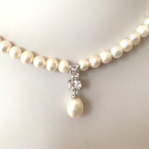 Pearl Necklace/ Freshwater pearls and Pearl Pendant with zircon/wedding necklace/ Mothers Day Gift image 9