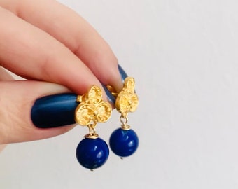 Pendientes Lapis Lazuli/Pendientes Plata Oro/Pendientes Azules y Oro/Regalo Ideal para Ella