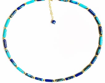 Collar Lapislázuli/ Plata bañada en oro y Lapislázuli/ Collar azul y oro/ Regalo ideal para ella