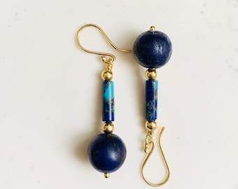 Lapis Lazuli Earrings/ Gold Plated and Blue Earrings/Dangle Blue Earrings Ideal Gift For Her/Mother’s Day Gift