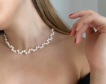 Collar y Pulsera de Perlas / Conjunto de Perlas de Agua Dulce / Conjunto de Oro y Blanco / Perlas Blancas y Detalles en Oro / Regalo ideal para Ella