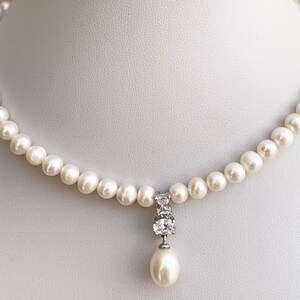 Pearl Necklace/ Freshwater pearls and Pearl Pendant with zircon/wedding necklace/ Mothers Day Gift zdjęcie 8