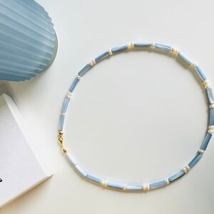 Baby blue Mother of pearl necklace / freshwater pearls / gold silver 925/ Ideal Gift for Mothers Day image 6