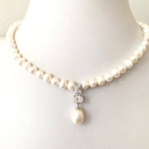 Pearl Necklace/ Freshwater pearls and Pearl Pendant with zircon/wedding necklace/ Mothers Day Gift zdjęcie 5