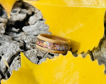 The Empress by The Odd Duck- Olive Wood Ring- Brass- Opal- Wood Ring- Inlay Ring- Purple and Gold- Brass Inlay- Opal Ring- Custom Ring