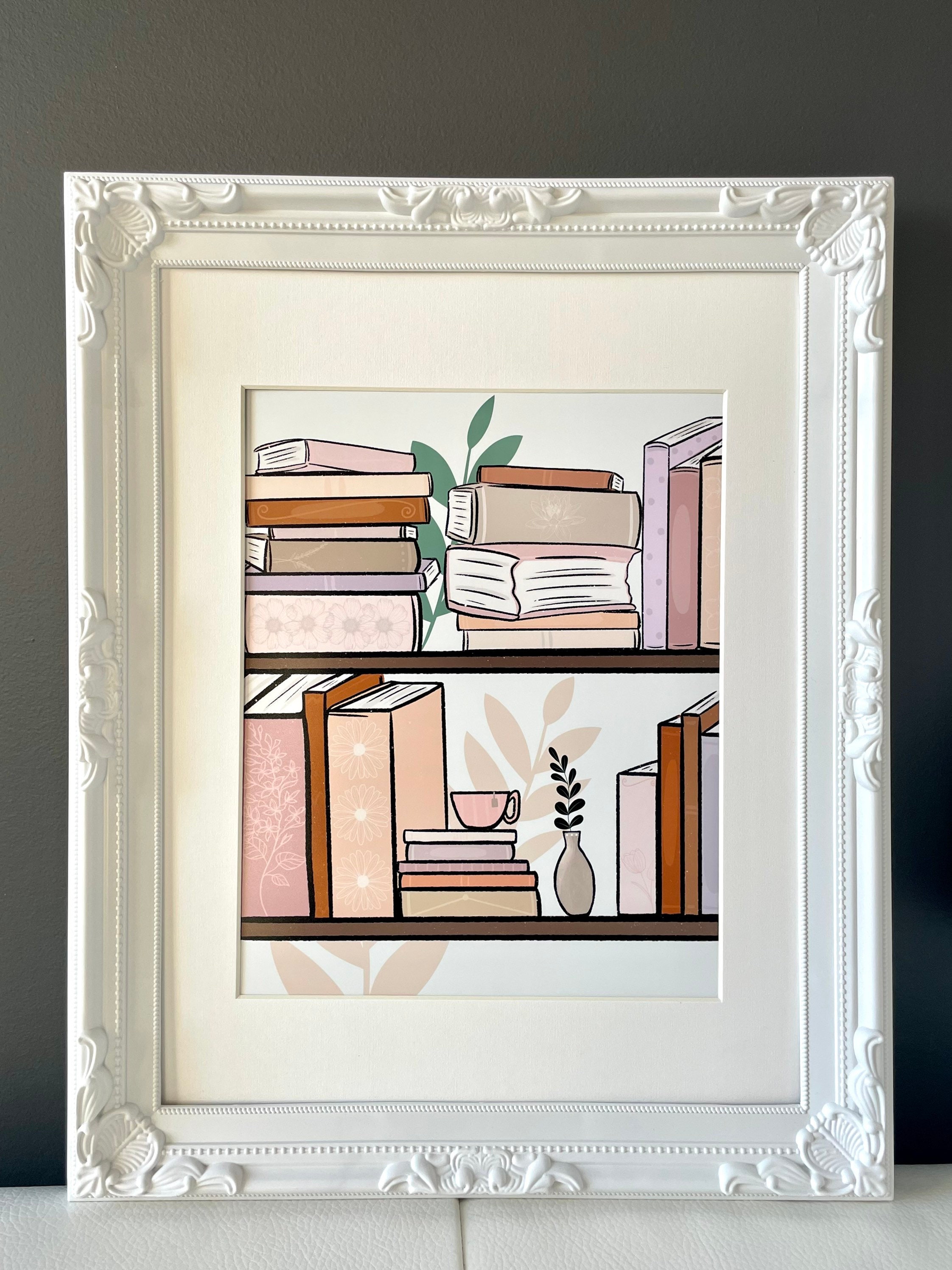 Light Academia Bookshelf Art Print, Bookish Art Etsy