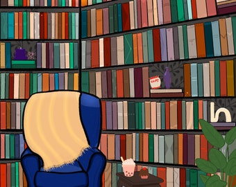 Bookish Colouring Page | Hand-Drawn Reading Nook (Digital Download)