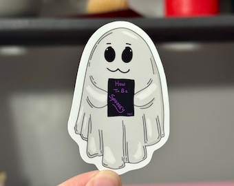Spooky Book Ghost Vinyl Sticker, Bookish Sticker
