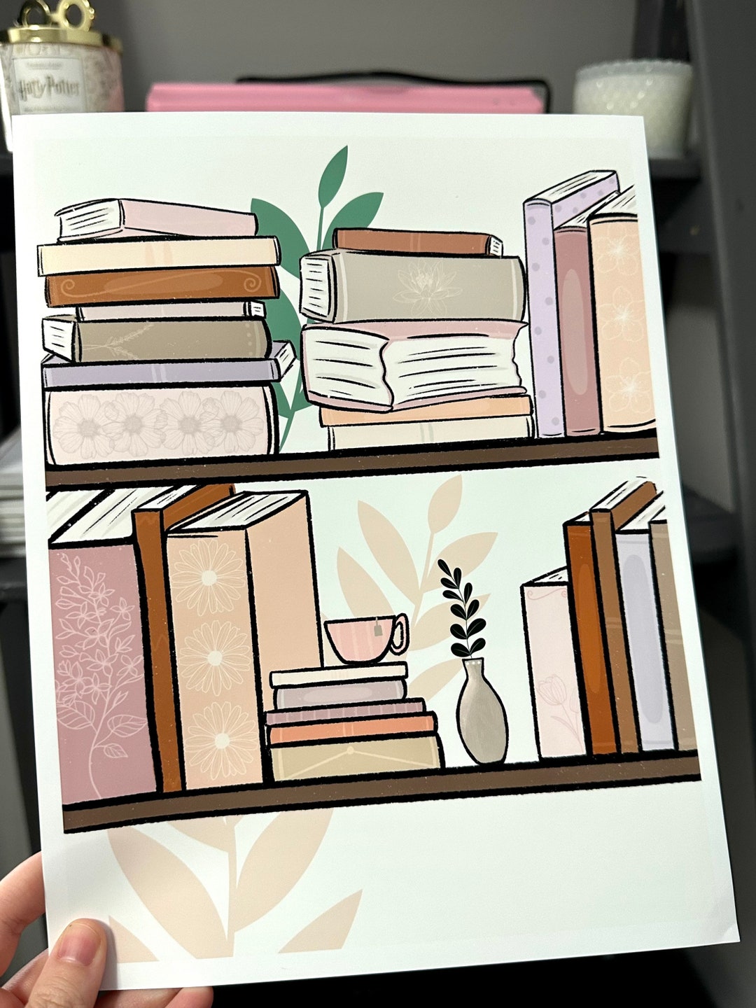 Light Academia Bookshelf Art Print, Bookish Art Etsy