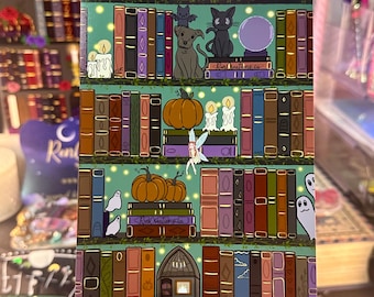 Spooky Season Bookshelf Art Print, Bookish Art