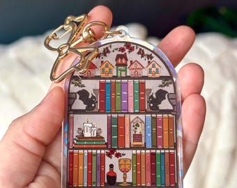 Llavero holográfico acrílico de estantería de fantasía, llavero para amantes de los libros