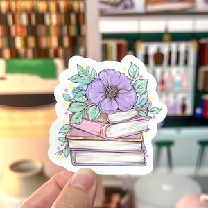 Floral Book Stack Vinyl Sticker, Bookish Sticker