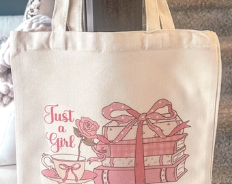 Books And Coffee Girlie Coquette Tote Bag, Bookish Tote Bag