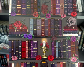 Dark Romance Bookshelf Art Print – Gothic Book Lover Gift (Digital Download)