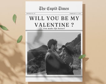Valentinstag Zeitung Vorlage Canva | Valentinstag Geschenkidee | Willst du mein Valentin sein | Amor-Motive Zeitung | Valentinstag Geschenk