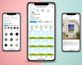 Plantillas de maquetas de perfil de Instagram, planificador de feeds de redes sociales editable (Canva, descarga digital)