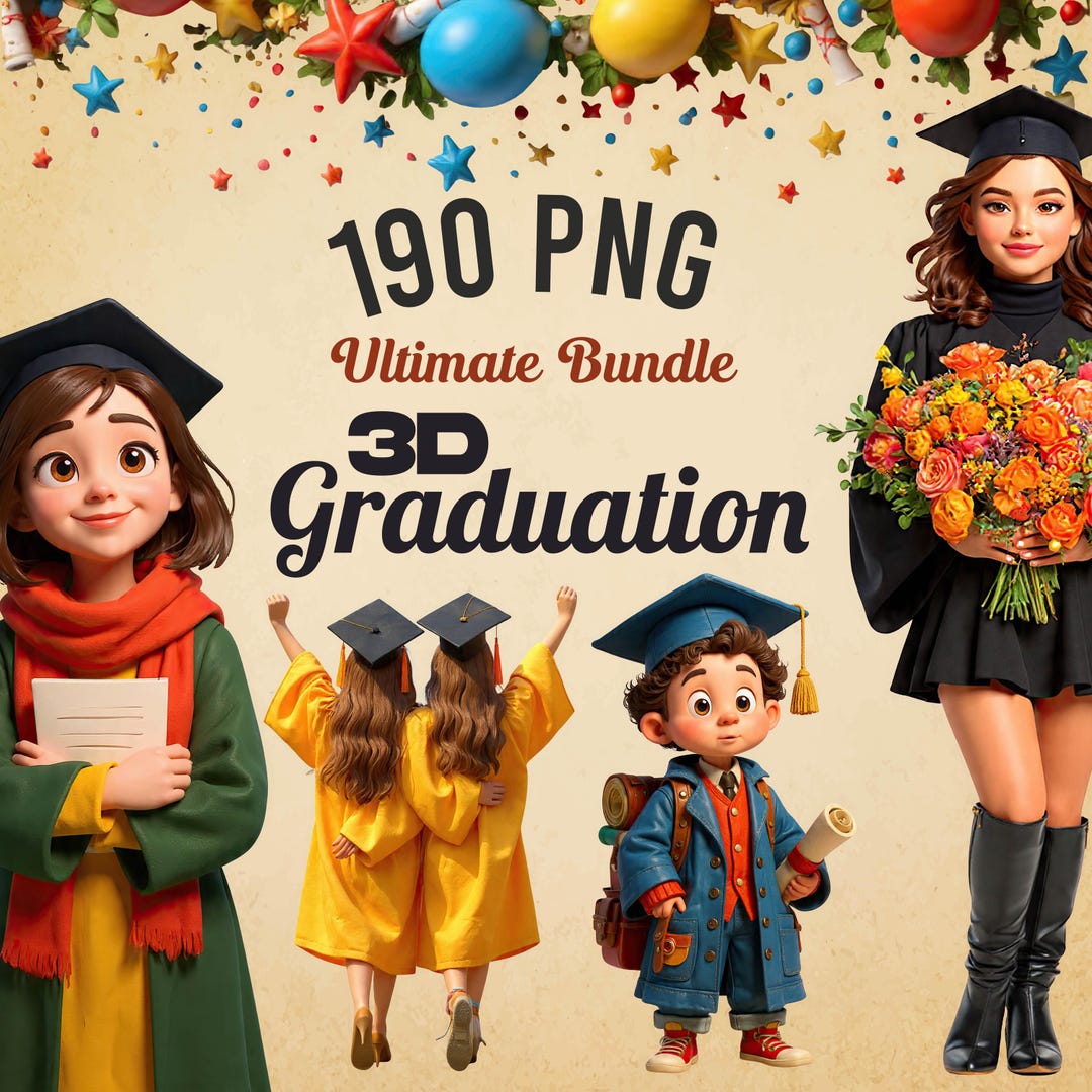 3D Graduation Clipart Bundle | Class of 2026 Grad Cap, Diploma PNG ...