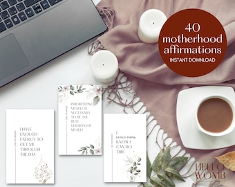 Floral PRINTABLE Affirmation Cards for New Moms | Postpartum Self Care| Expectant Mother Gift | Pregnant Affirmation Deck | Doula Made