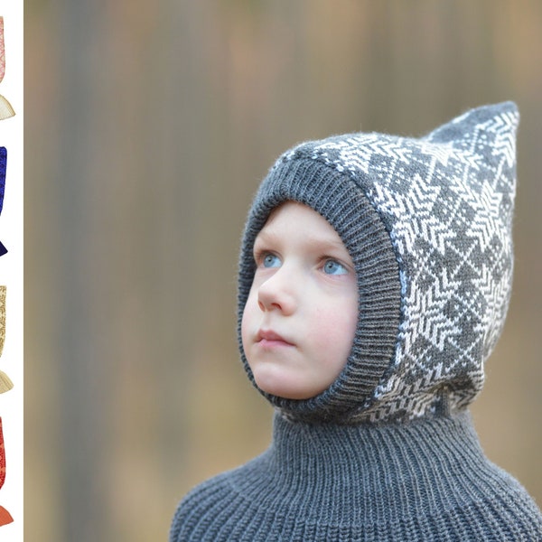 Balaclava - 1 - 10 years 100% merino wool knit/knitted baby/children girl/boy helmet hat coif hood scarf ski north winter neck warmer nordic