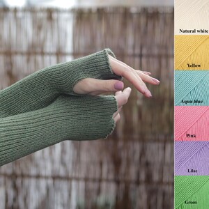 Scaldabraccia - Adulto - Guanti senza dita in maglia di lana merino al 100%, da donna/uomo, scaldacollo invernale, colori solidi