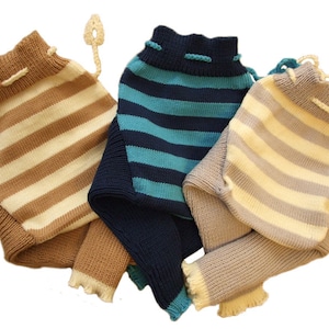 Soaker - S, M, L - STRIPED 100% merino wool baby diaper nappy cover LONGIES pants hand made knit knitted baby cloth diaper cover long legs
