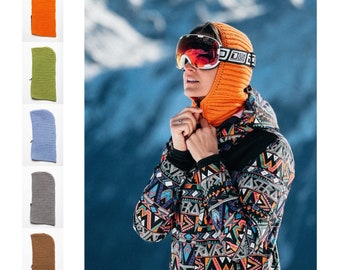 Cagoule - Adulte - 100 % laine mérinos tricot épais Zipper Hood femmes/hommes femmes casque tricoté bonnet coiffe écharpe ski nord sports d'hiver ski