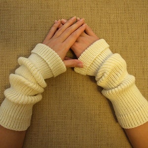 Armwarmers Volwassene 100% merinowol gebreid/gebreid dames/heren dames vingerloze wanten handschoenen winter nekwarmer effen kleuren afbeelding 8