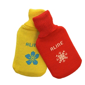 PERSONALIZED Hot water bottle in 100% MERINO wool cover leg arm Warmer Rubber Hotty Fashy Valentines day Christmas Birthday gift