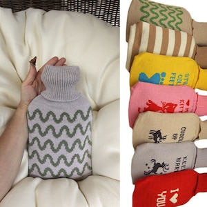 Hot water bottle in 100% MERINO wool cover leg arm Warmer Rubber Hotty Fashy Valentines day Christmas Birthday gift personalized
