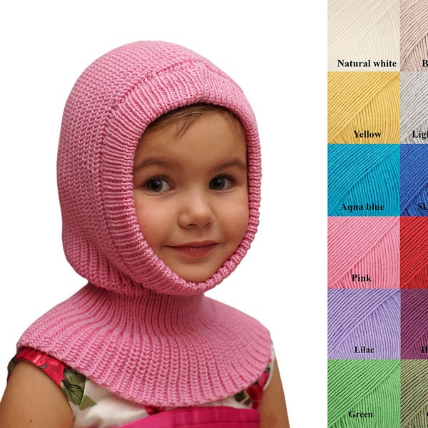 Balaclava - 1 - 10 years 100% merino wool hat knit/knitted baby/children neck warmer helmet coif hood scarf ski