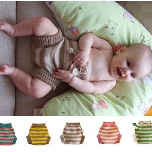 Soaker - S, M, L - STRIPED 100% merino wool baby diaper nappy cover briefs pants hand made knit knitted baby cloth diaper cover short legs