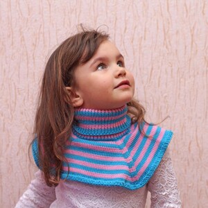 Neck warmer - 1 - 10 years - 100% MERINO striped wool baby children collar tube scarf neck gaiter knitted chemisette hand made neckwarmer