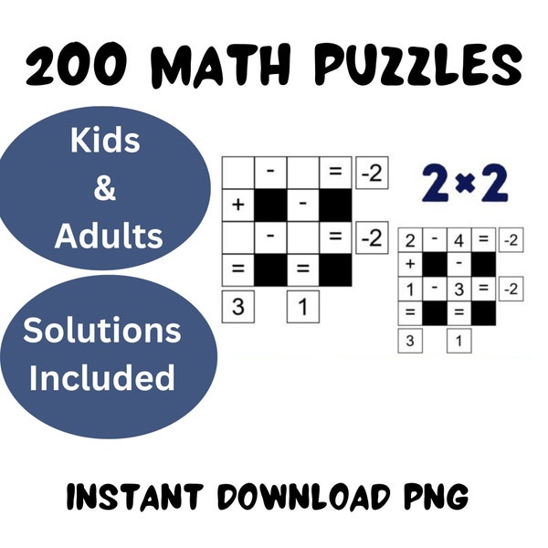 200 x Math Puzzles - Matrix Equations - Grid - Classic - Brain Teaser - Logic Puzzle - Easy - Adults and Kids - Instant Download