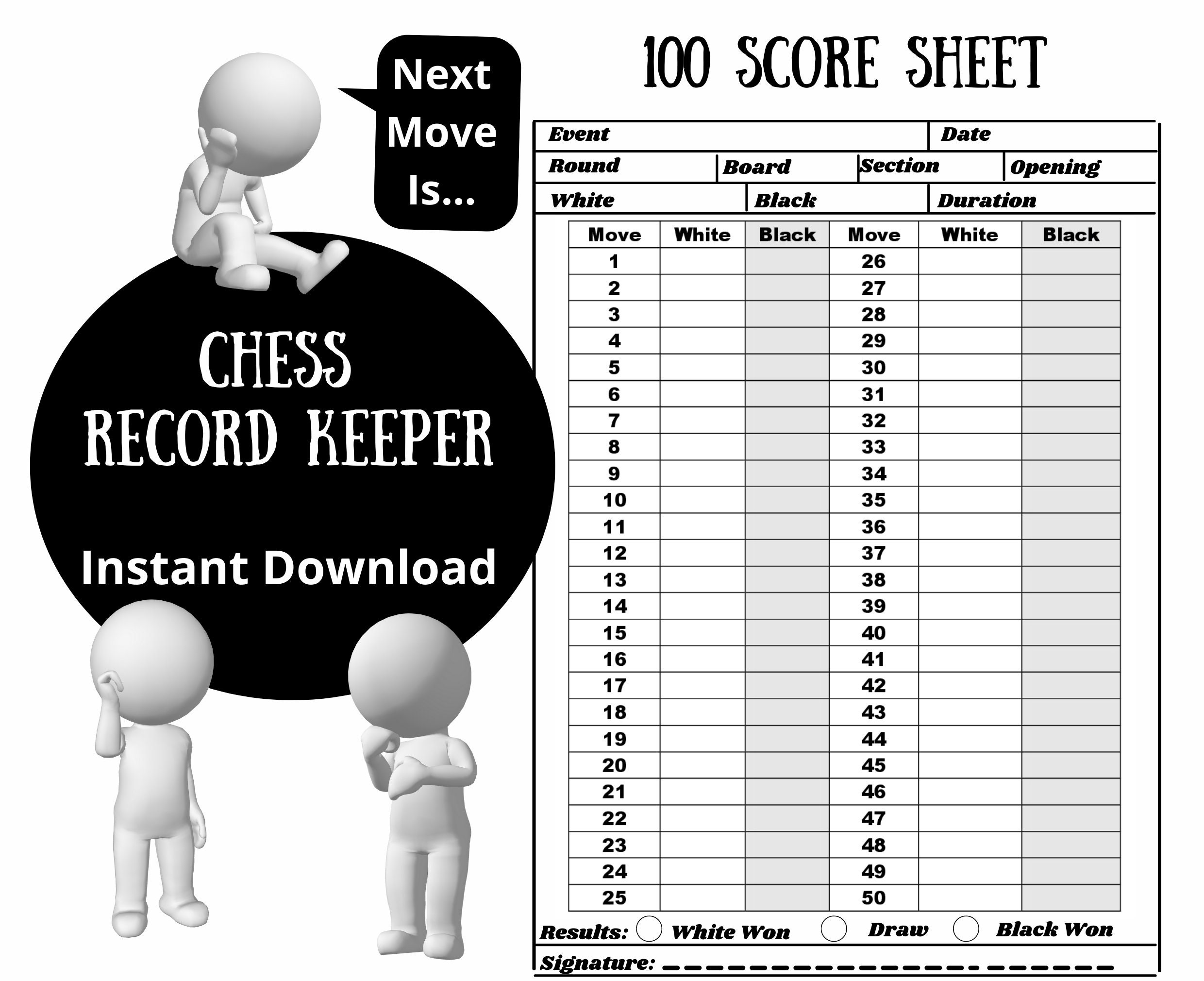 Chess Score Book 100 Games 90 Moves: Chess Score Notebook, Chess Score  Sheets, Chess Score Pad, Chess Game Record Keeper Book, Notation Pad,  Perfect G (Paperback)