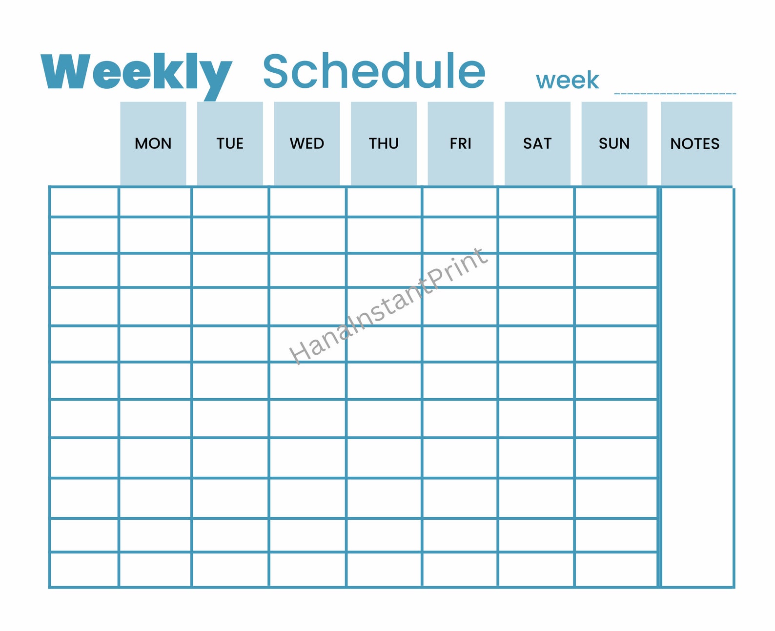 Printable Weekly Schedule Undated Weekly Planner Instant Download PDF