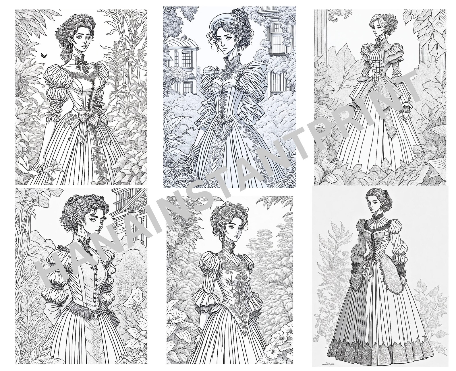 Victorian Fashion - Coloring Pages - 20 Long Dress Trends - Instant Download - Printable - Etsy