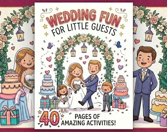 Wedding Activity Book for Kids - 40 Page Printable PDF, Kids Wedding Favor Coloring Pages, Reception Kids Table Games Instant Download